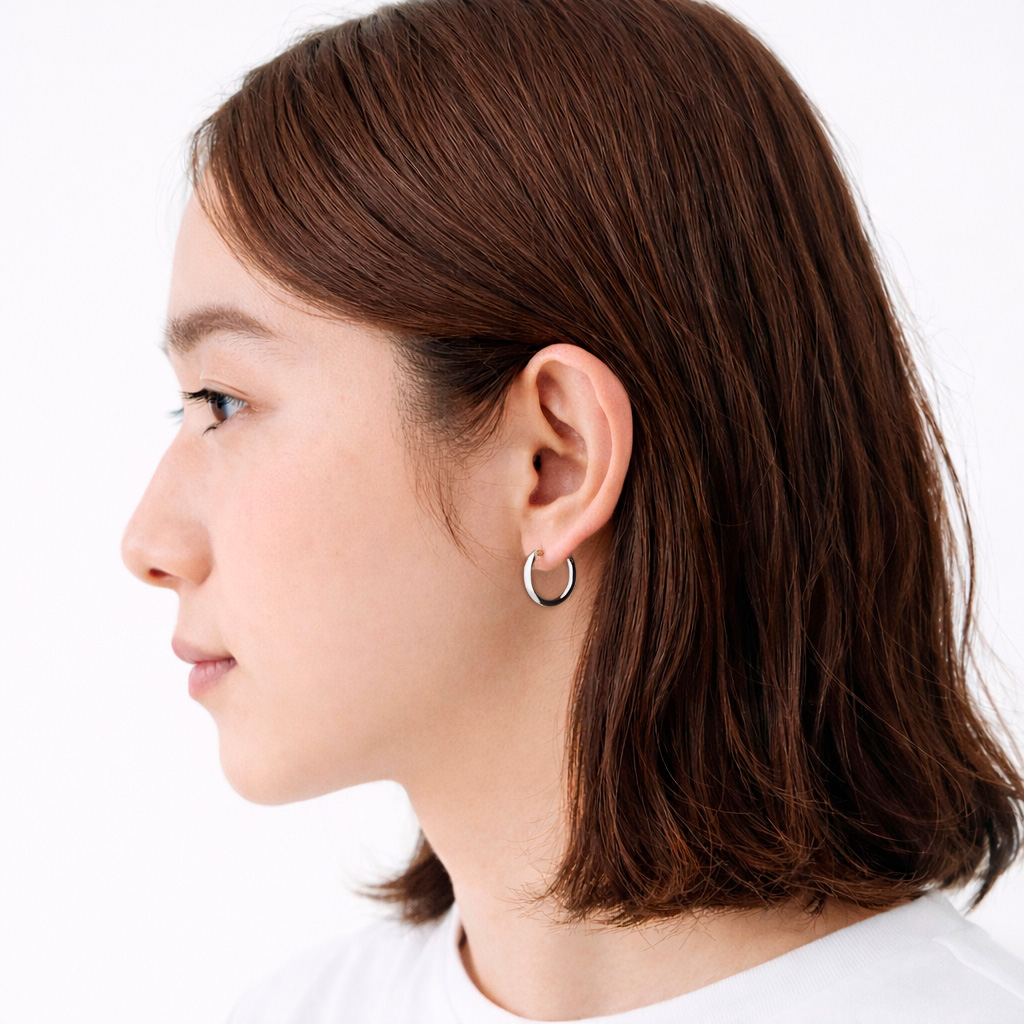 プレーンフープピアス - M - シルバー