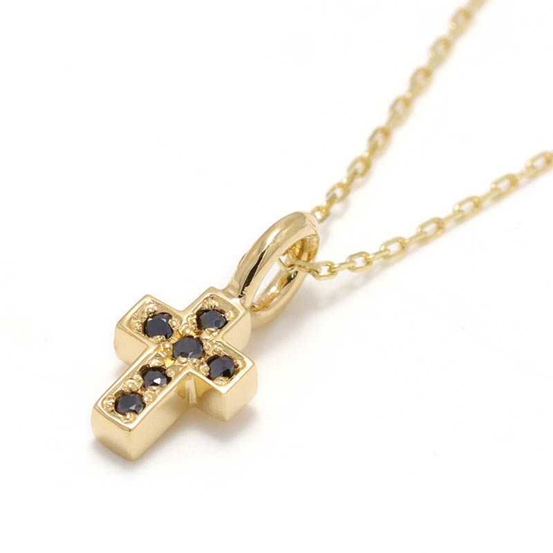 FAIRY CROSS NECKLACE - K18Yellow Gold w/Black Diamond