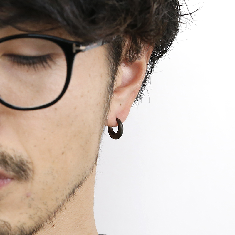 Black Chubby Hoop Pierced Earring Large