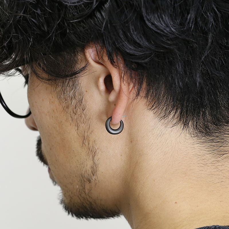Black Chubby Hoop Pierced Earring Large