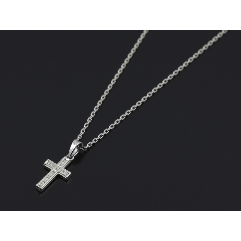 Small Gravity Cross Necklace - Silver w/CZ