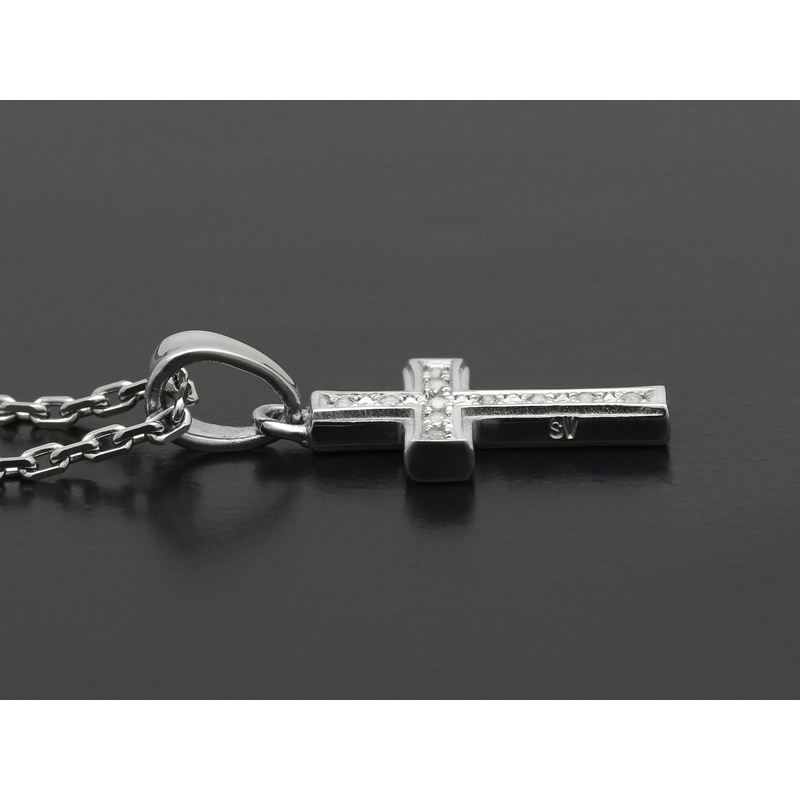 Small Gravity Cross Necklace - Silver w/CZ