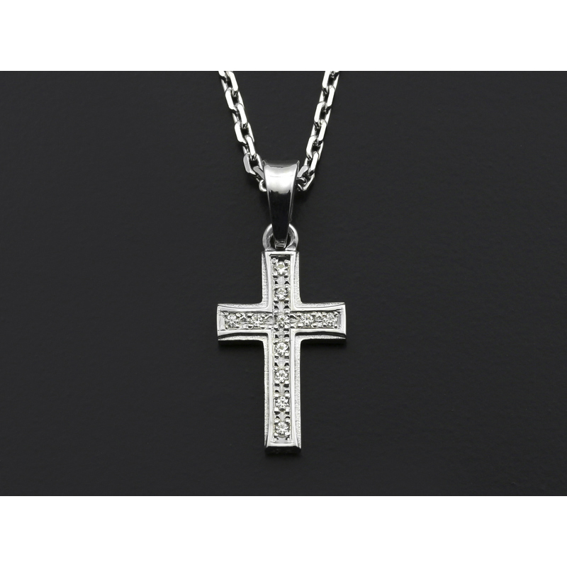 Small Gravity Cross Necklace - Silver w/CZ