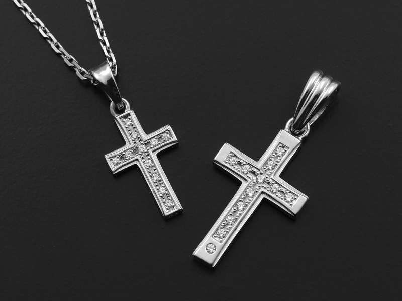 Small Gravity Cross Necklace - Silver w/CZ