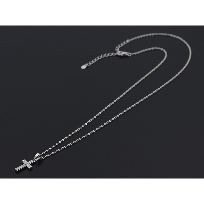 Small Gravity Cross Necklace - Silver w/CZ