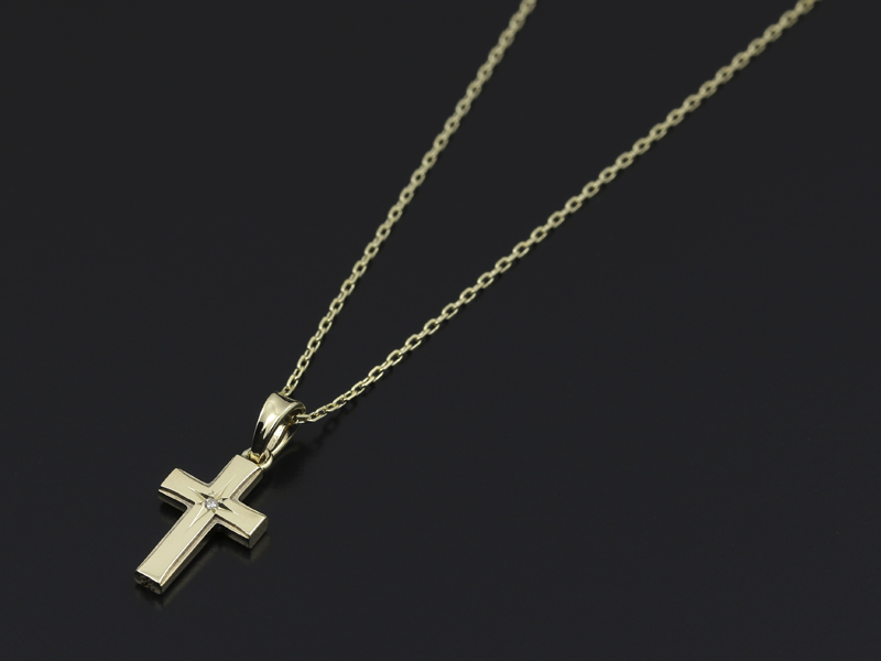 Small Gravity Cross Necklace - K10Yellow Gold w/Diamond