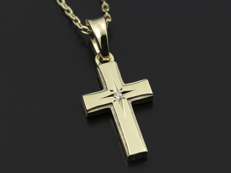 Small Gravity Cross Necklace - K10Yellow Gold w/Diamond