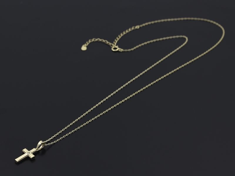 Small Gravity Cross Necklace - K10Yellow Gold w/Diamond