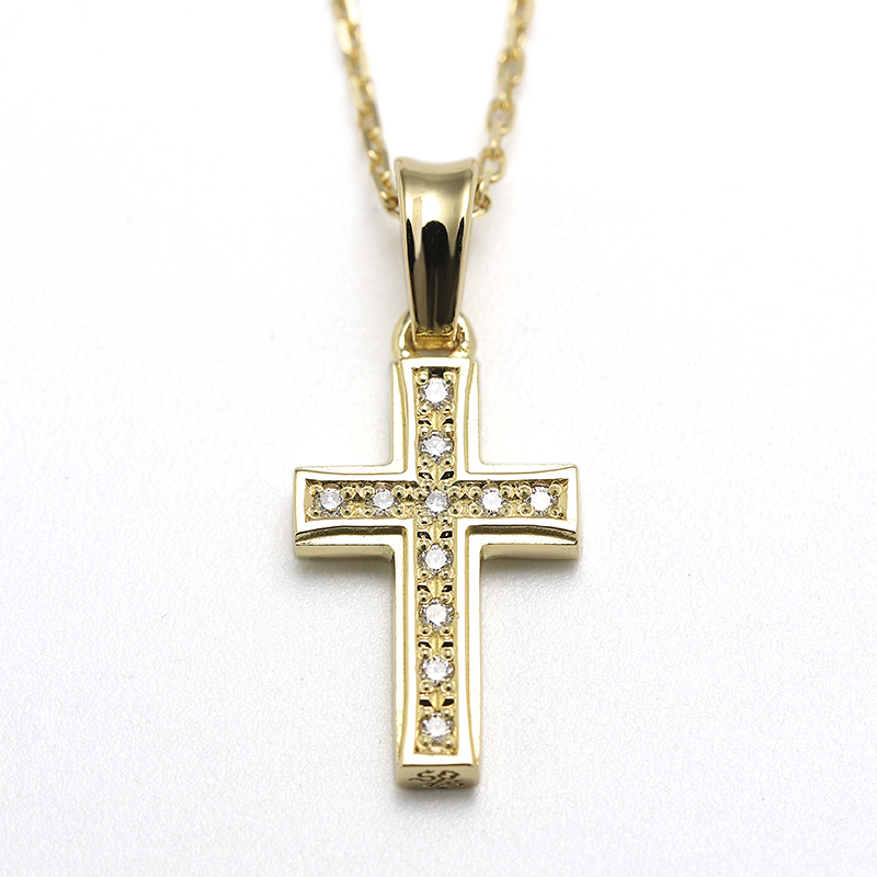 Small Gravity Cross Necklace - K18Yellow Gold w/Diamond