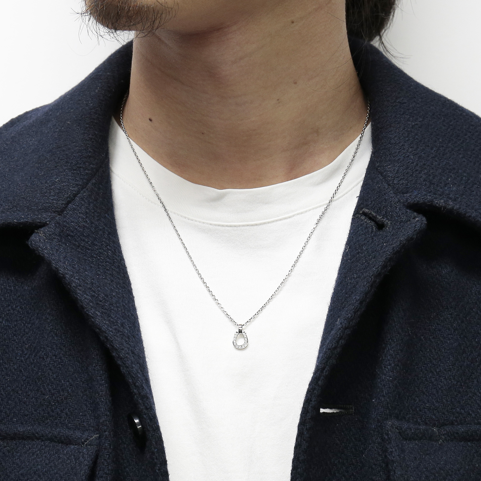 Small Charm Necklace - Horseshoe - Silver w/CZ