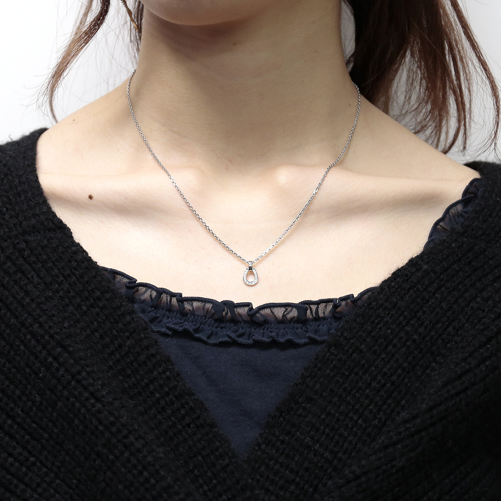Small Charm Necklace - Horseshoe - Silver w/CZ