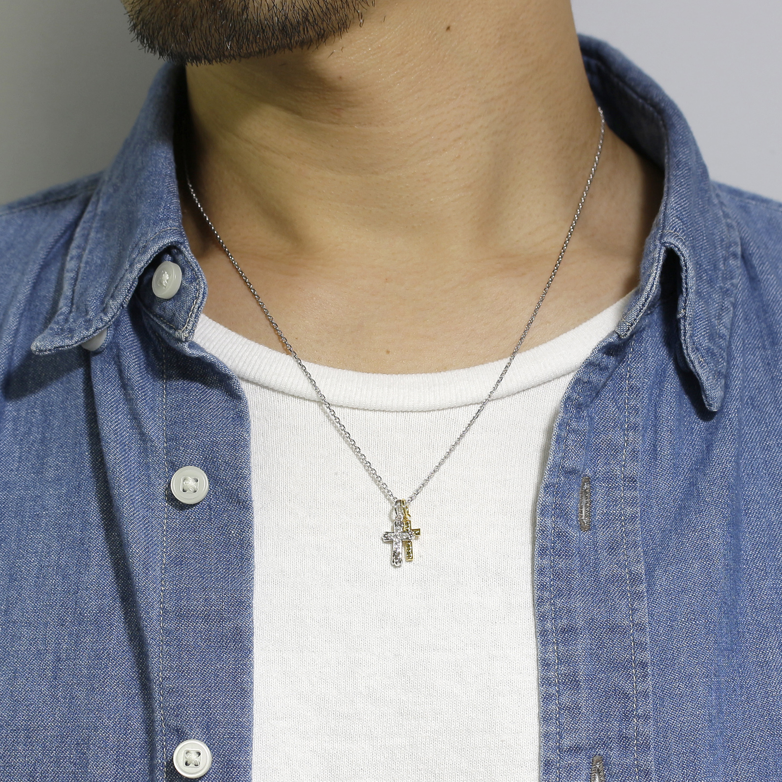 Double Cross Necklace - Silver
