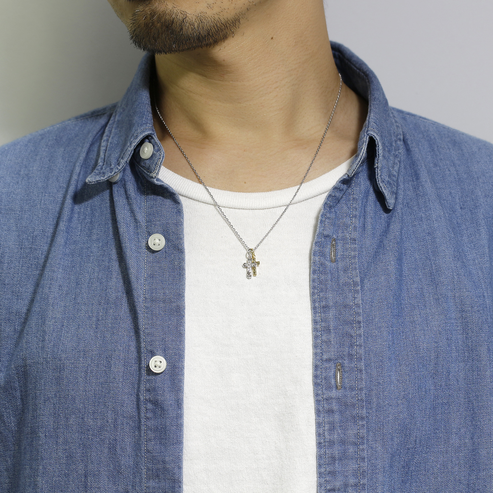 Double Cross Necklace - Silver
