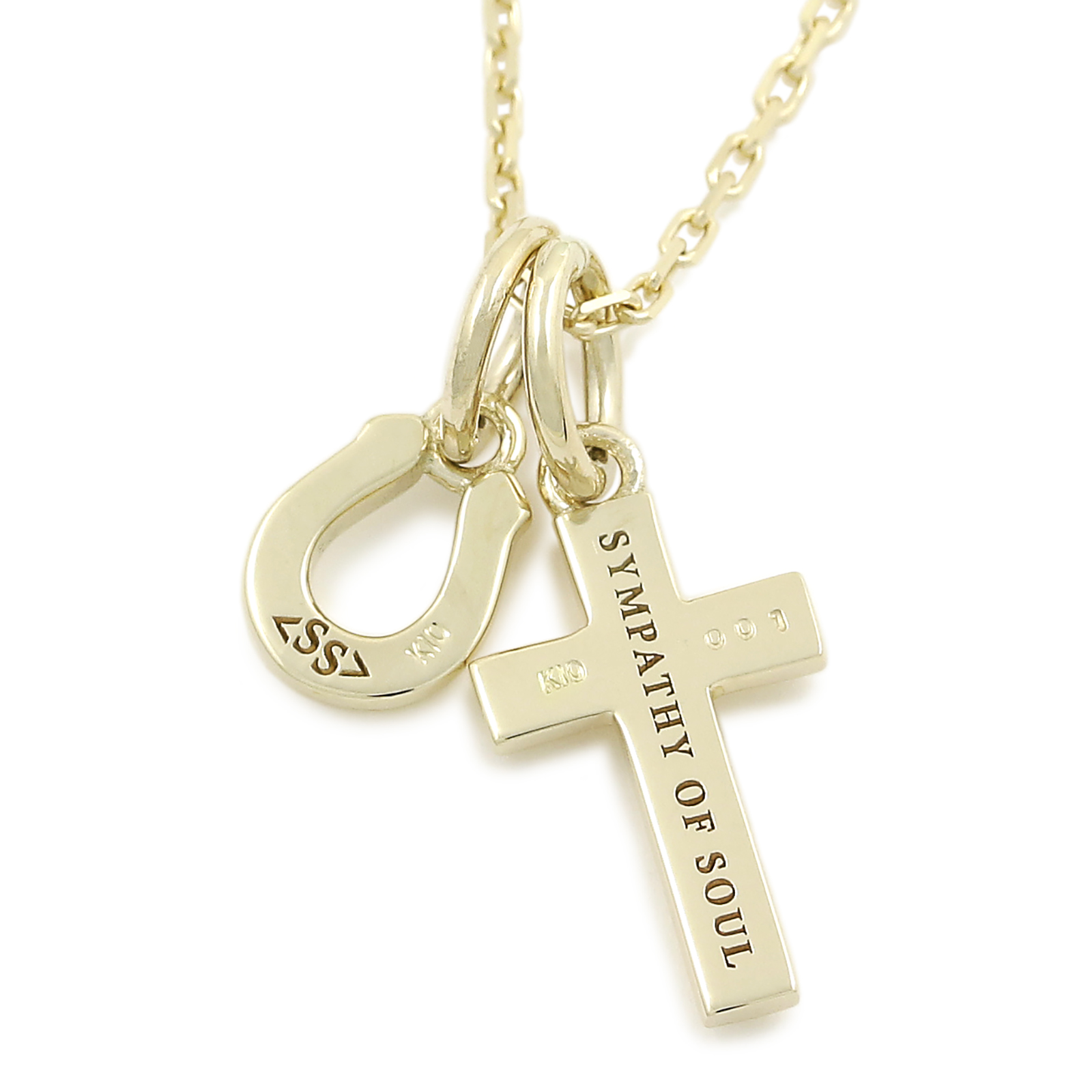 Cross & Horseshoe Necklace - K10Yellow Gold