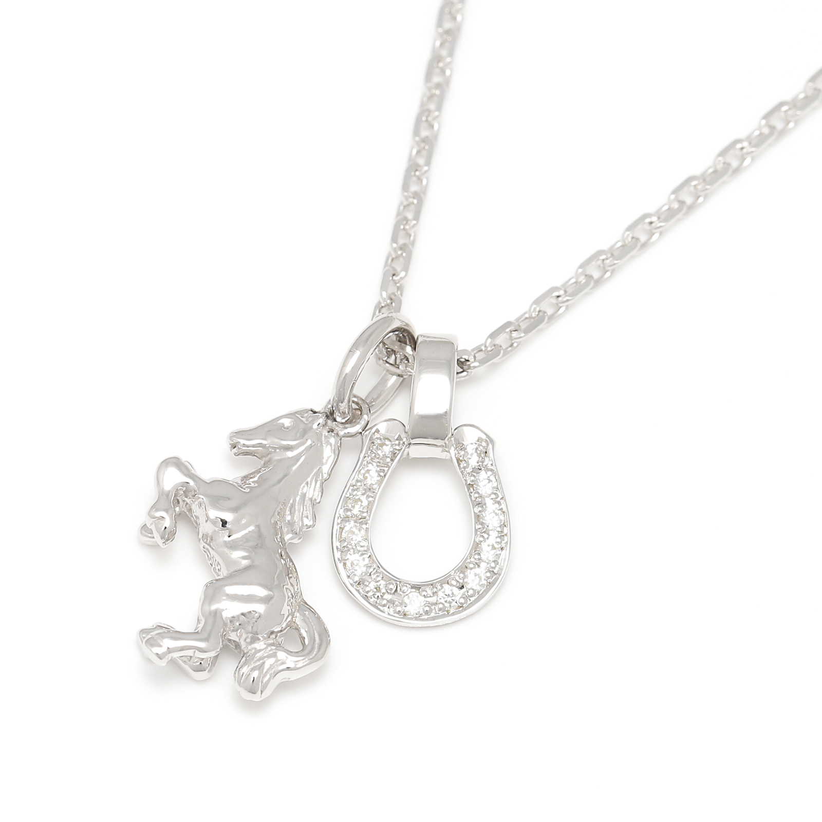 Small Horse & Horseshoe Necklace - Silver w/CZ