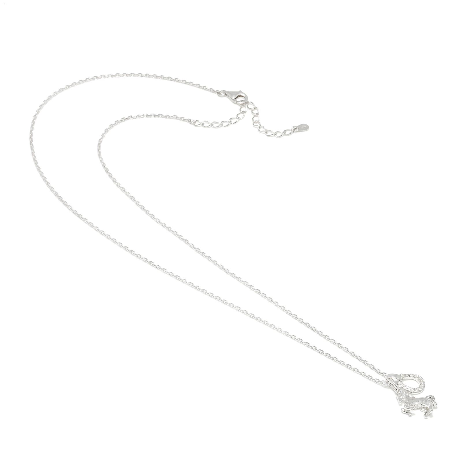 Small Horse & Horseshoe Necklace - Silver w/CZ