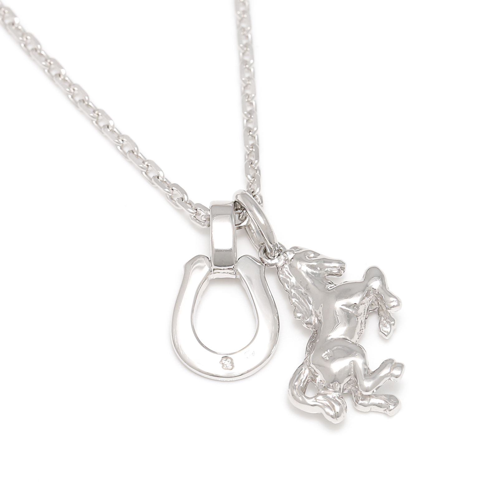 Small Horse & Horseshoe Necklace - Silver w/CZ