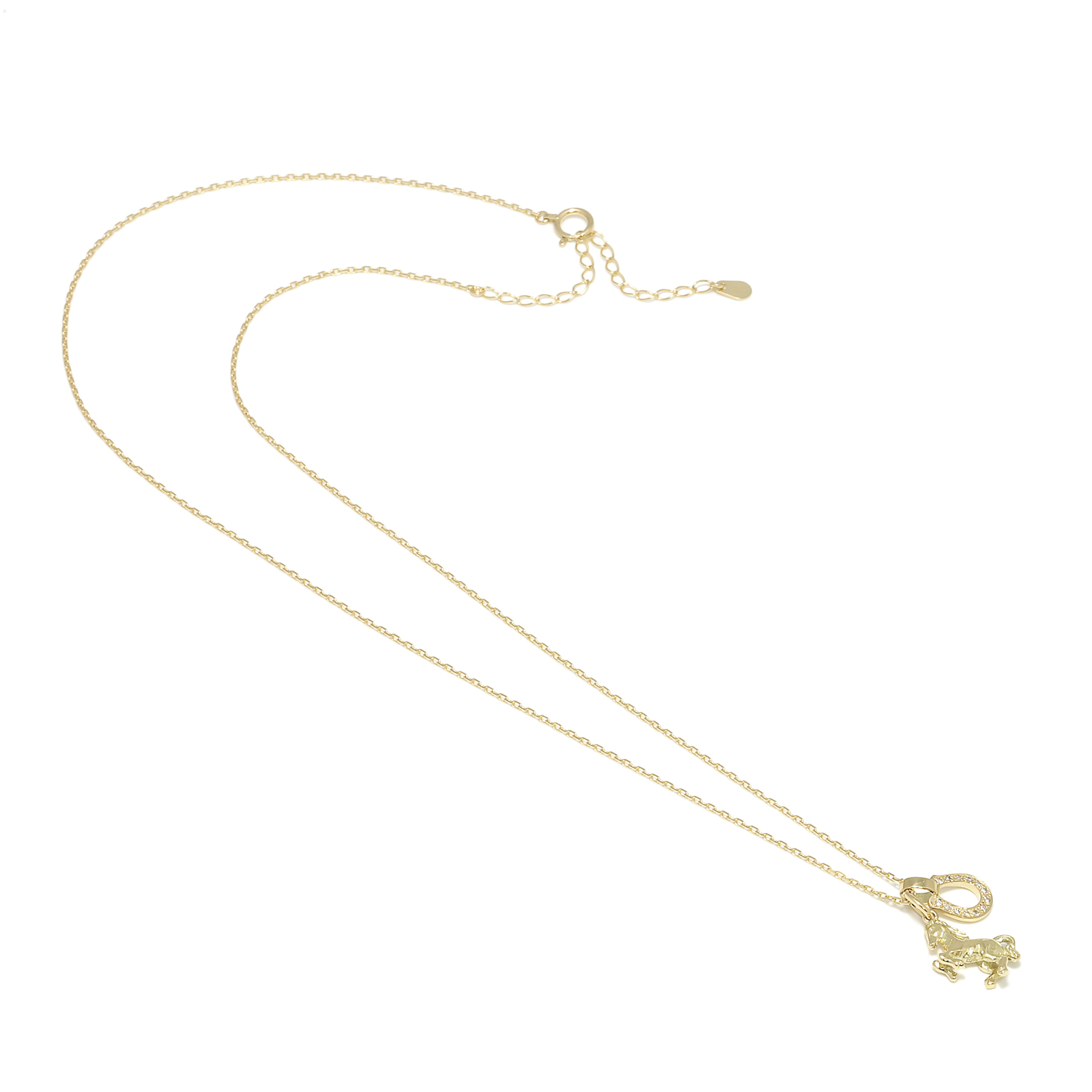 Small Horse & Horseshoe Necklace - K18Yellow Gold w/Diamond