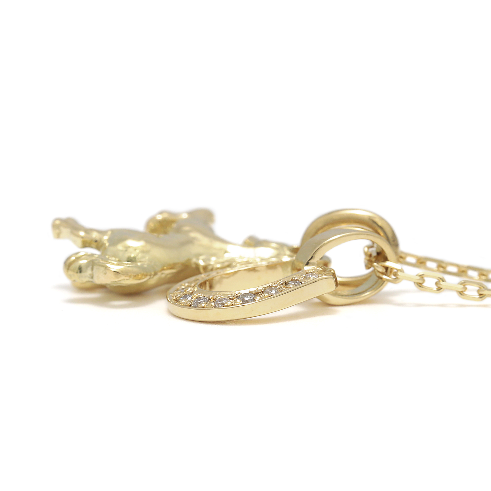 Small Horse & Horseshoe Necklace - K18Yellow Gold w/Diamond