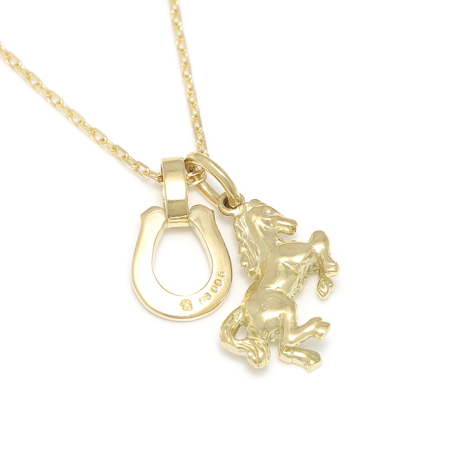 Small Horse & Horseshoe Necklace - K18Yellow Gold w/Diamond