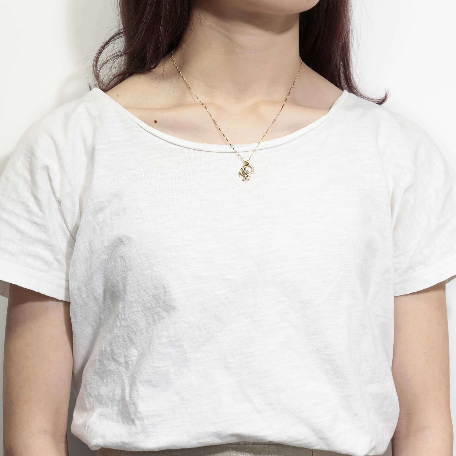 Small Horse & Horseshoe Necklace - K18Yellow Gold w/Diamond