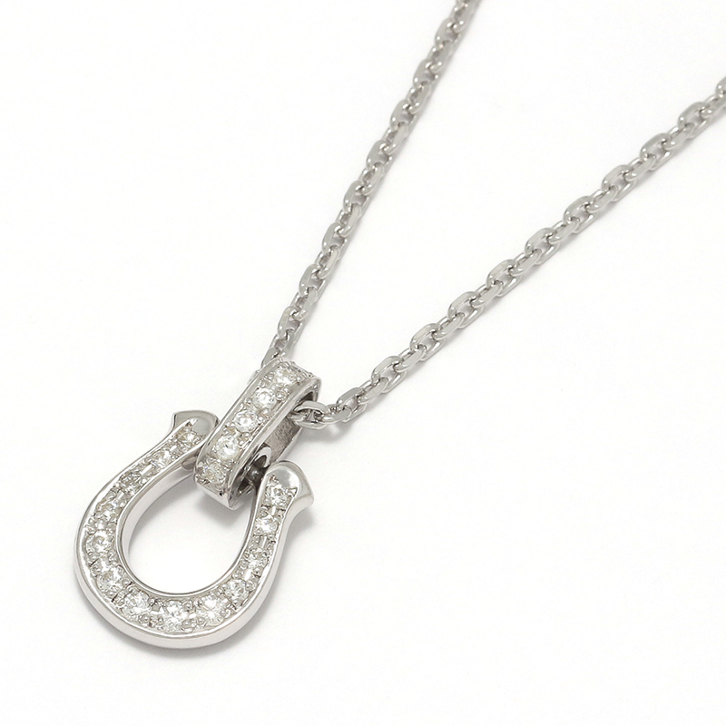 Horseshoe Amulet Necklace - Silver w/CZ