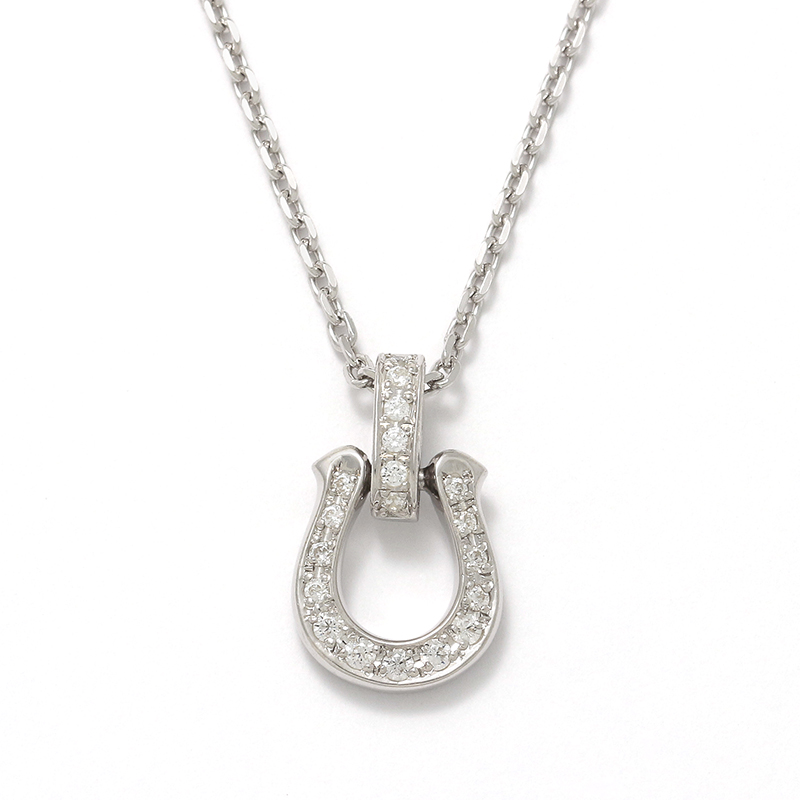 Horseshoe Amulet Necklace - Silver w/CZ