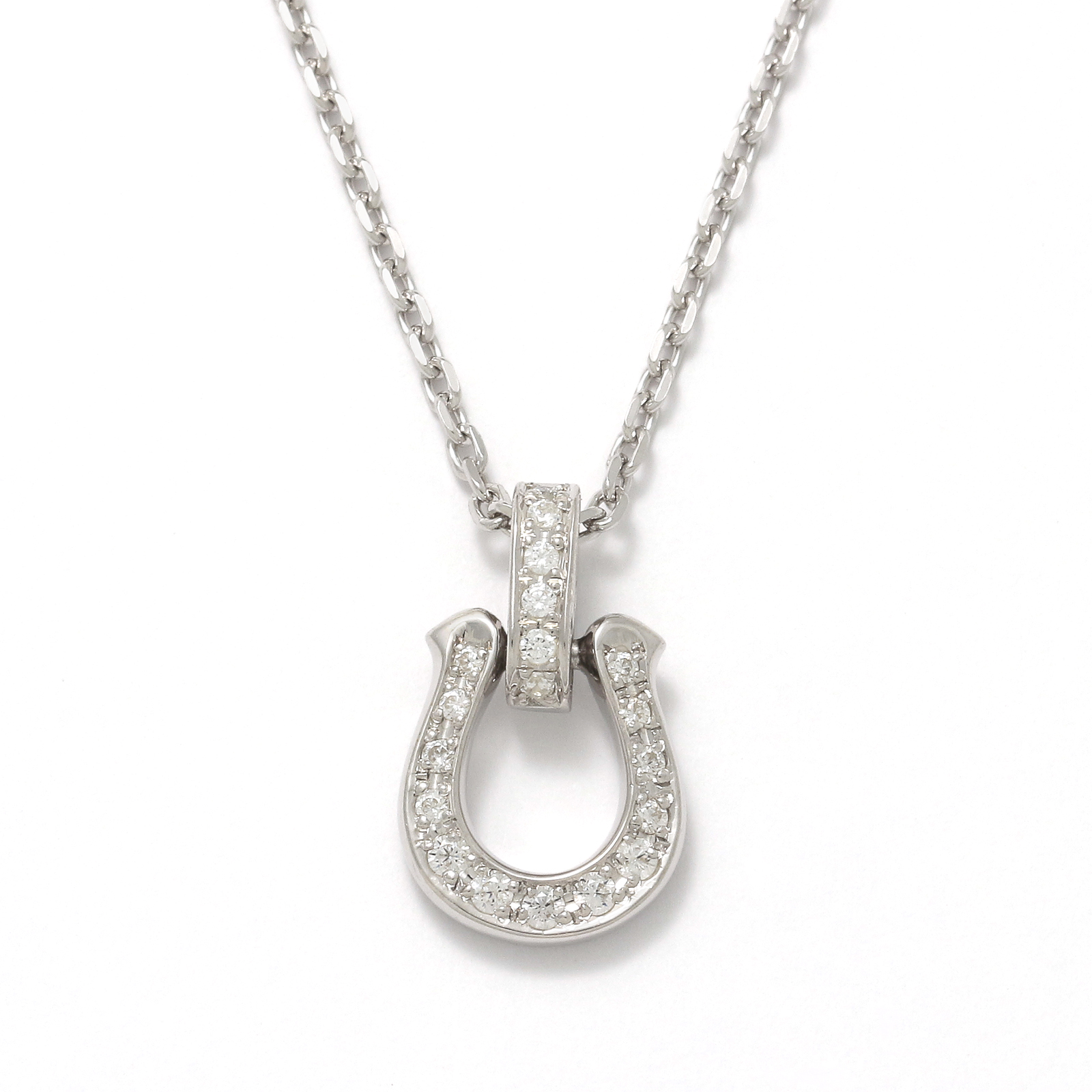 Horseshoe Amulet Necklace - Silver w/CZ