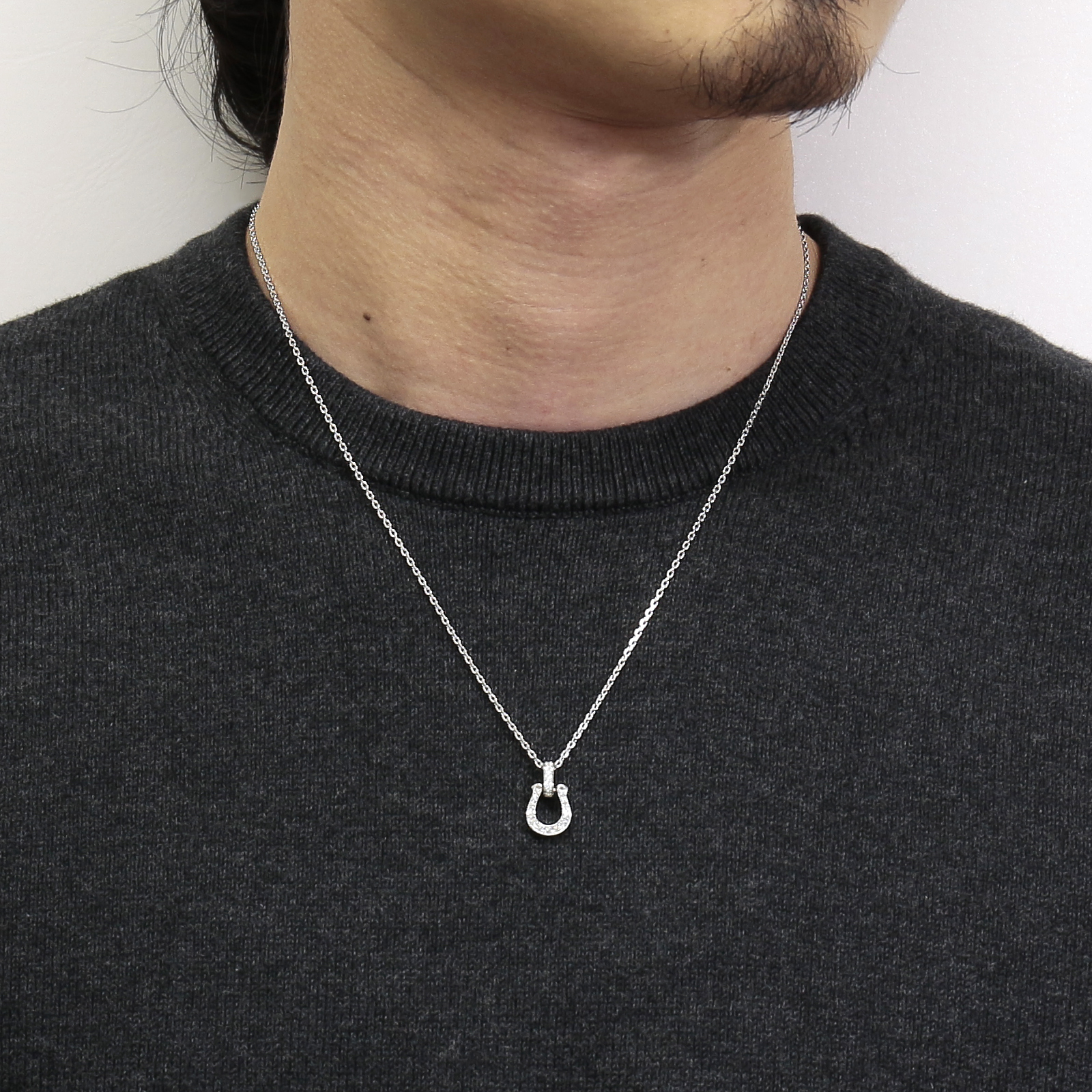 Horseshoe Amulet Necklace - Silver w/CZ