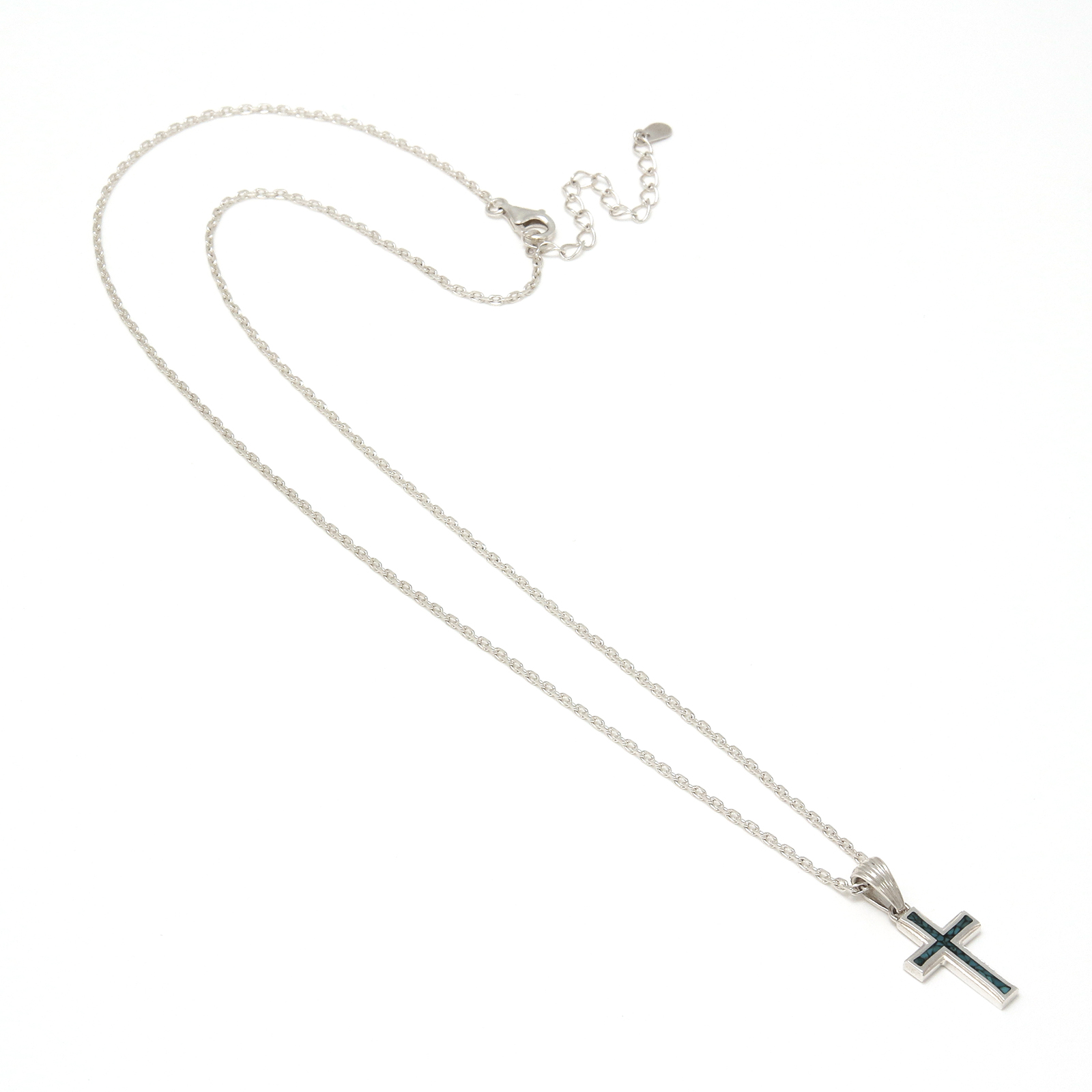 Small Gravity Cross Inlay Necklace - Silver