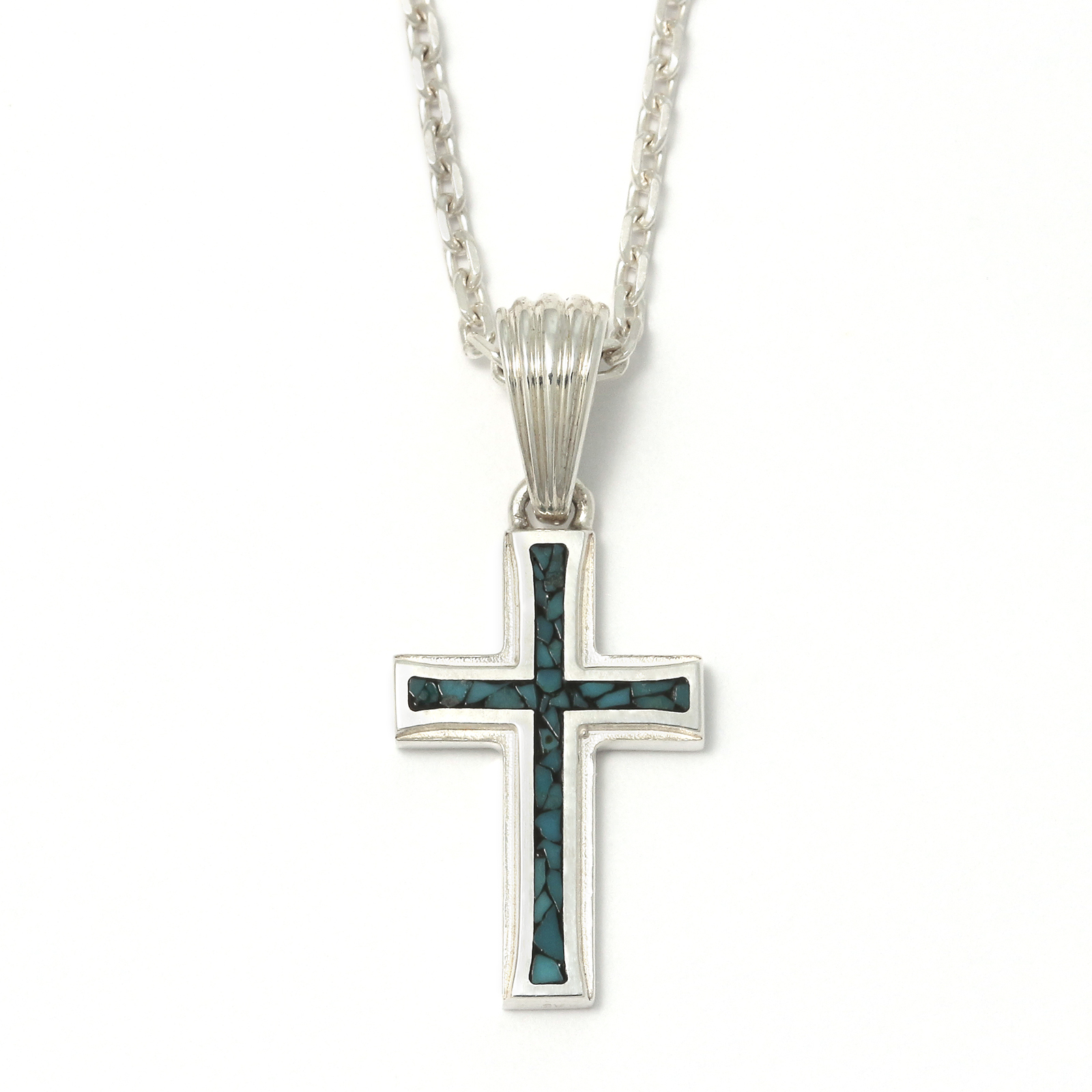 Small Gravity Cross Inlay Necklace - Silver
