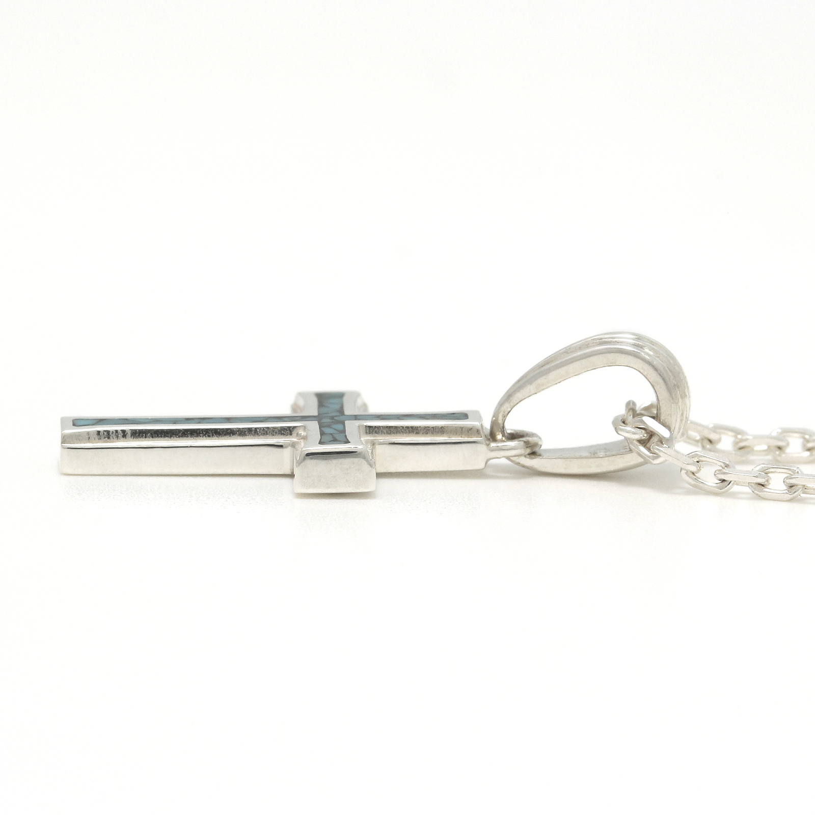 Small Gravity Cross Inlay Necklace - Silver
