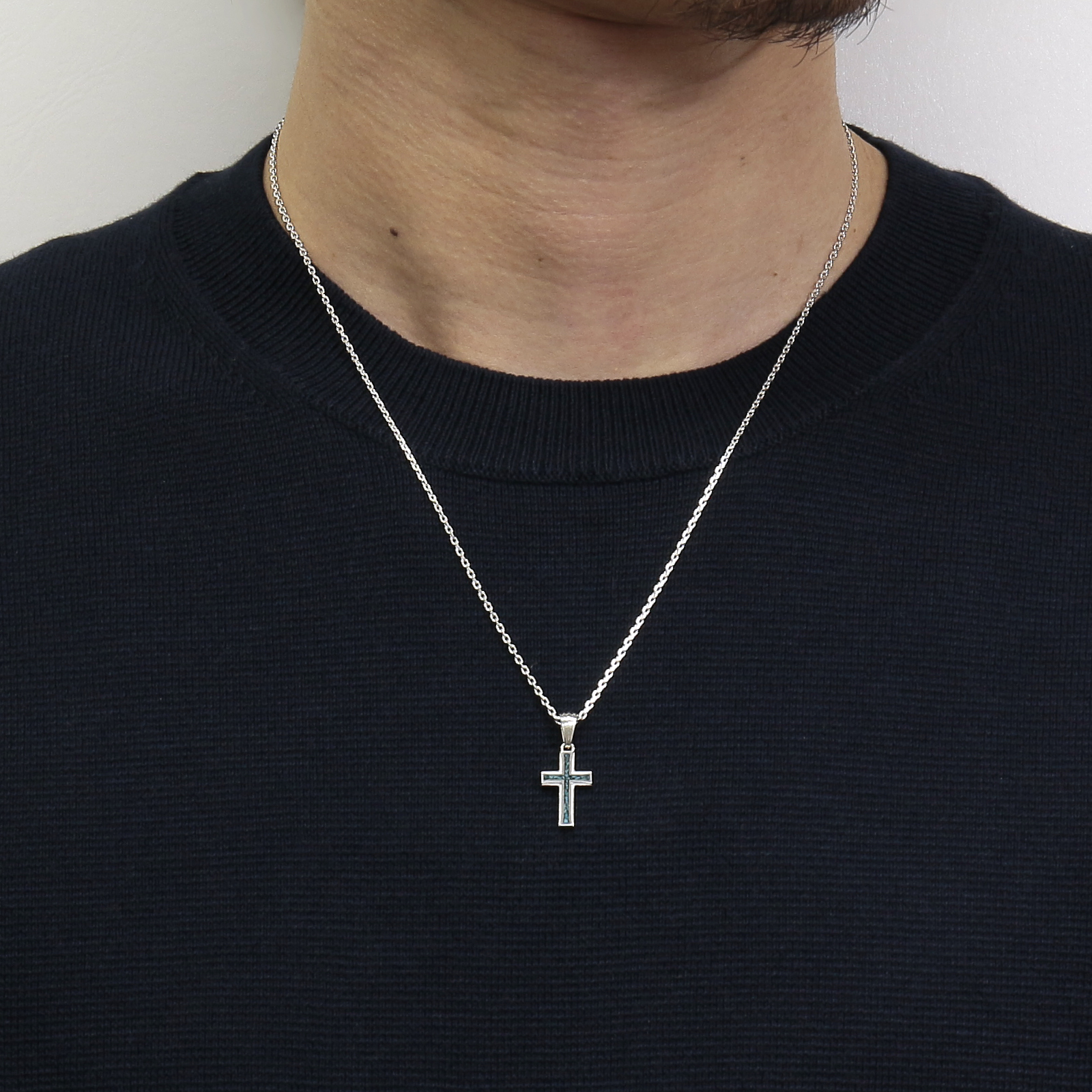 Small Gravity Cross Inlay Necklace - Silver