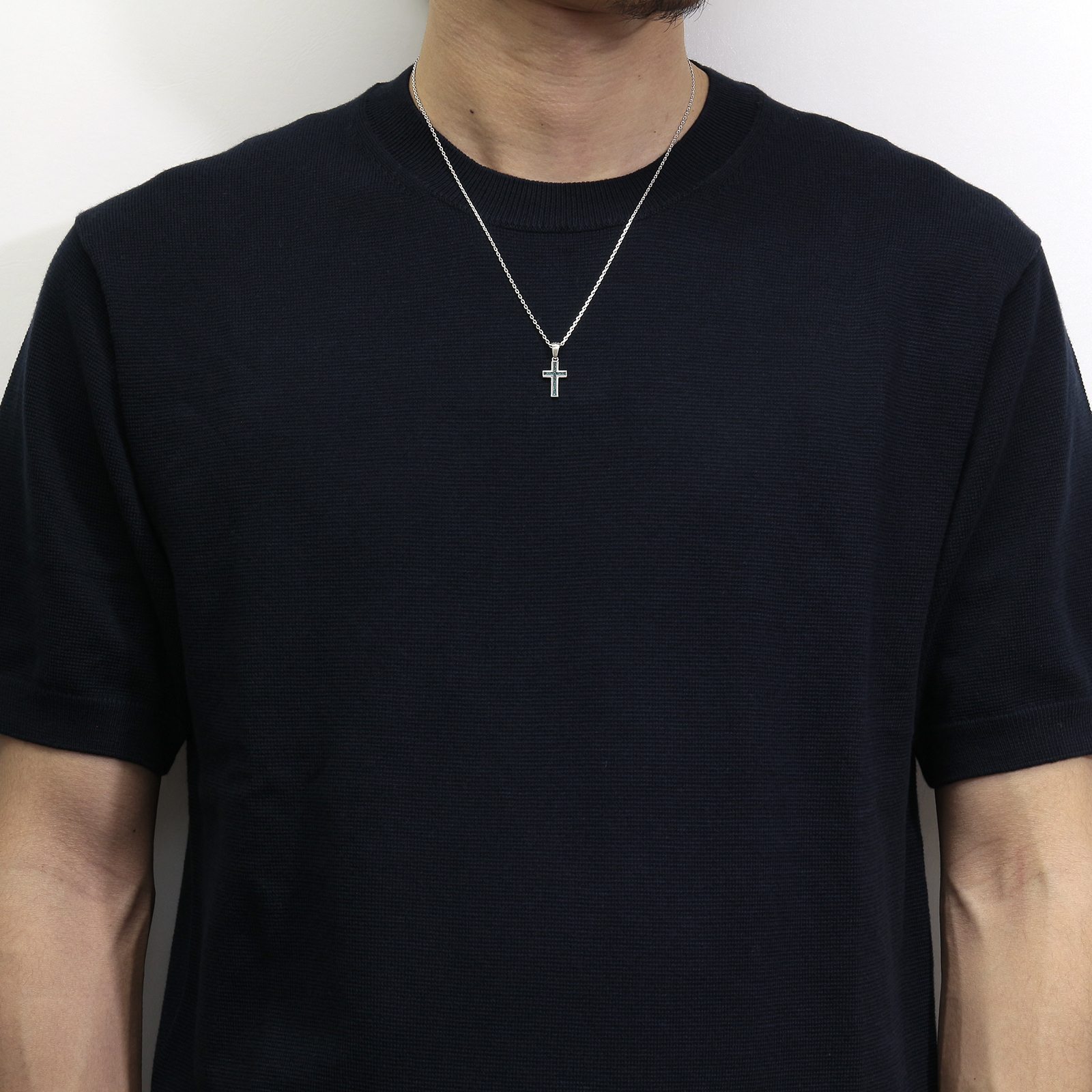 Small Gravity Cross Inlay Necklace - Silver