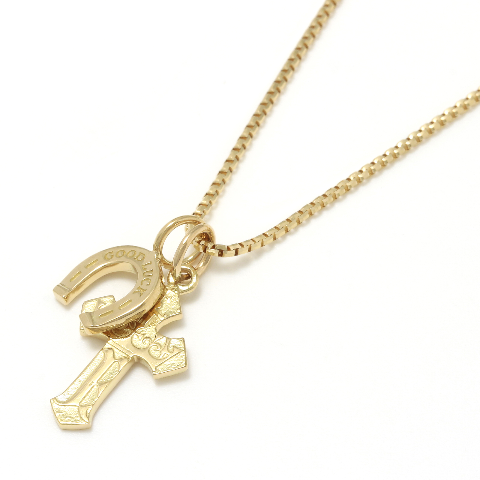 1940's Sixpence Cross Necklace w/GOOD LUCK Horseshoe - K18Yellow Gold
