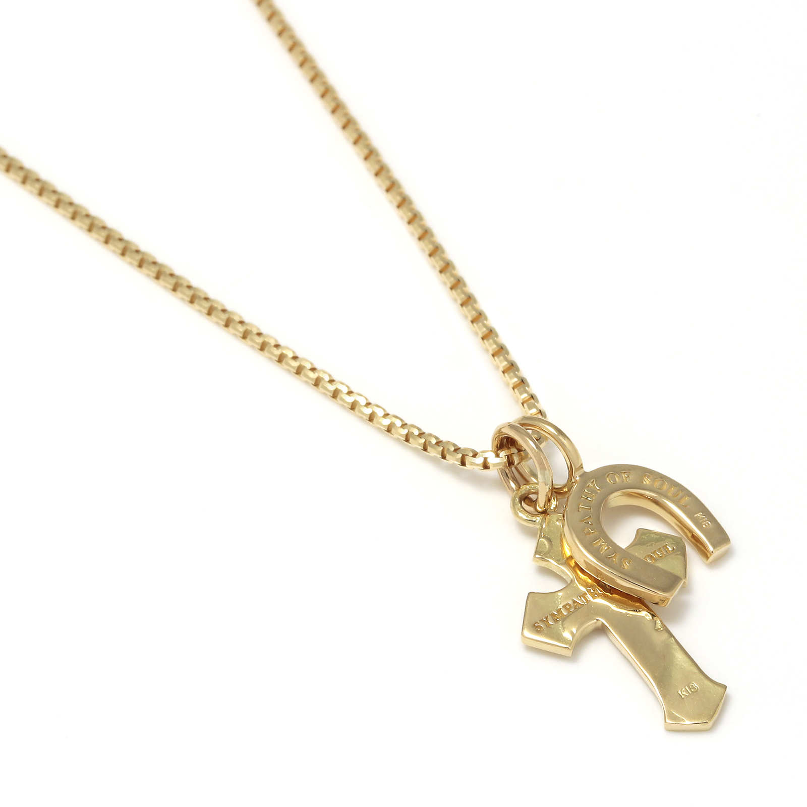 1940's Sixpence Cross Necklace w/GOOD LUCK Horseshoe - K18Yellow Gold