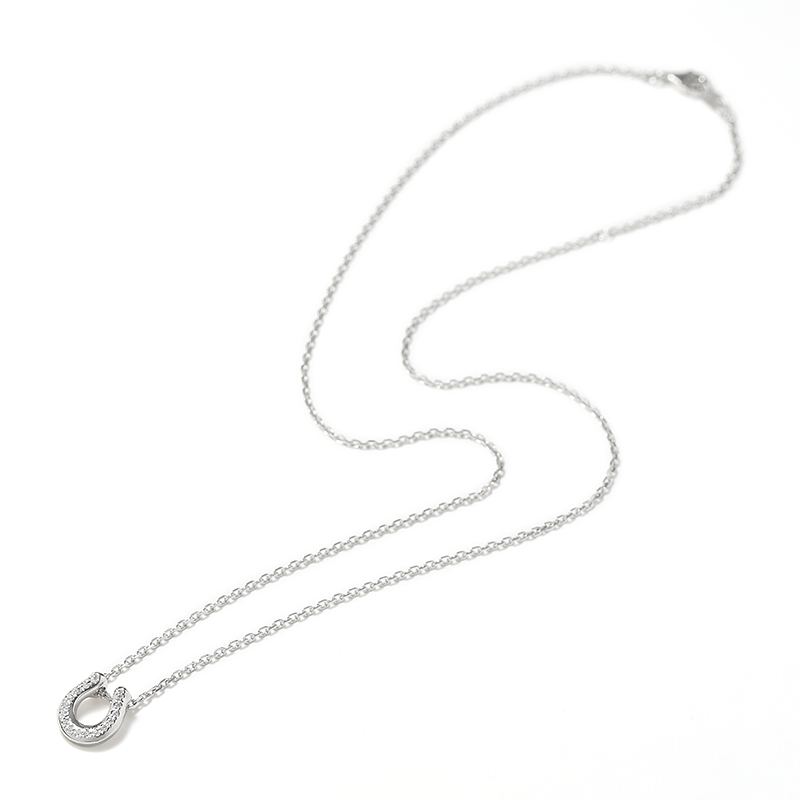 Ridge Horseshoe Necklace - Silver w/CZ