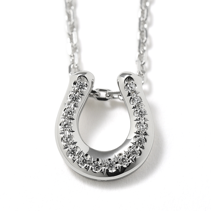 Ridge Horseshoe Necklace - Silver w/CZ