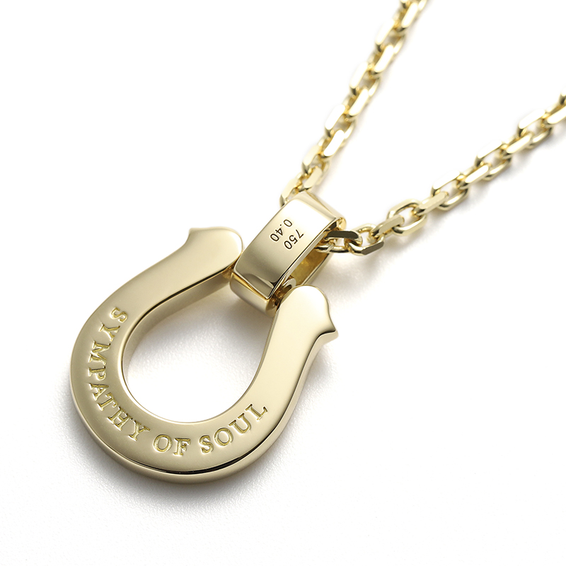 Extra Large Horseshoe Pendant - K18Yellow Gold w/Diamond + K18Yellow Gold Square Chain 2.3mm