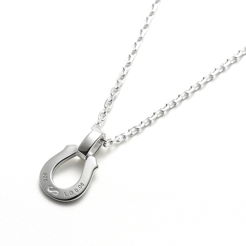 Small Horseshoe Pendant w/LG Diamond + Silver Square Chain 1.4mm - Natural