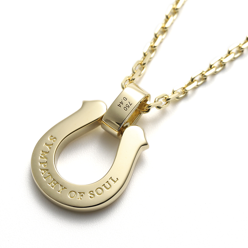 Extra Large Lux Horseshoe Pendant - K18Yellow Gold w/Diamond + K18Yellow Gold Square Chain 2.3mm