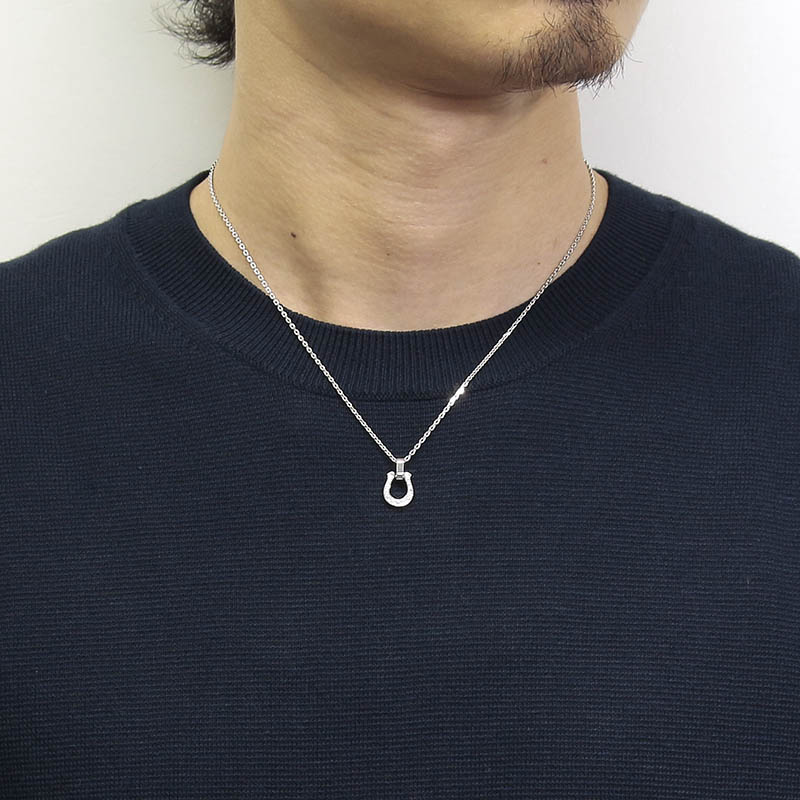 Medium Horseshoe Pendant - Silver w/CZ