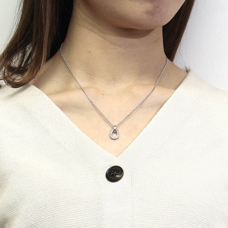 Medium Horseshoe Pendant - Silver w/CZ