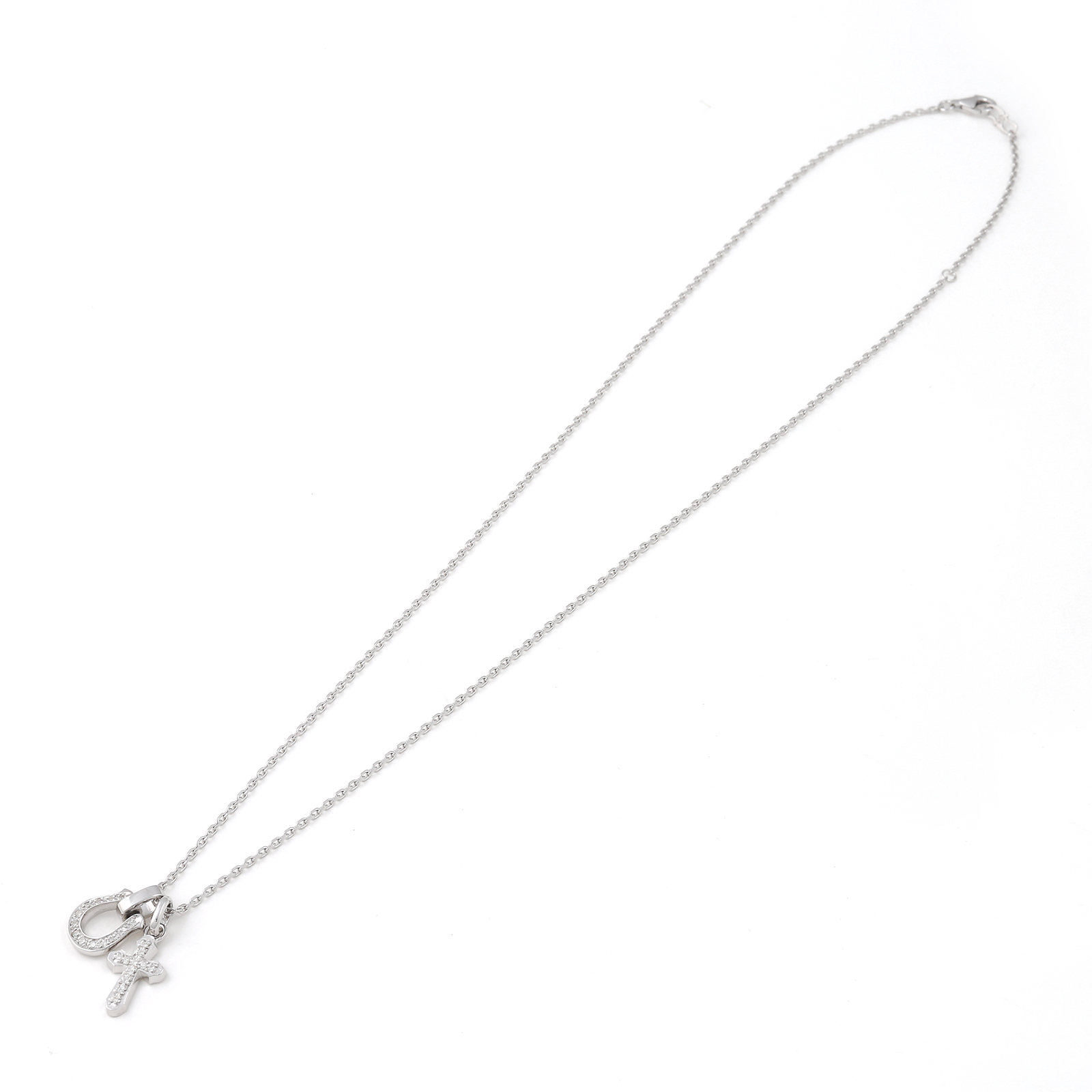Horseshoe Amulet + Smooth Cross Set Necklace - Silver w/Clear CZ