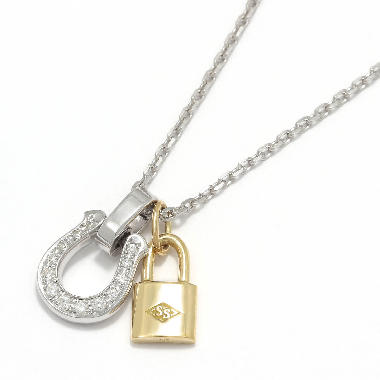 Horseshoe Amulet - Silver w/CZ + Small Key Charm - K18Yellow Gold Set  Necklace（ホースシューアミュレット - シルバー w/CZ ＋ スモールキーチャーム - K18イエローゴールド セットネックレス）  SYMPATHY 