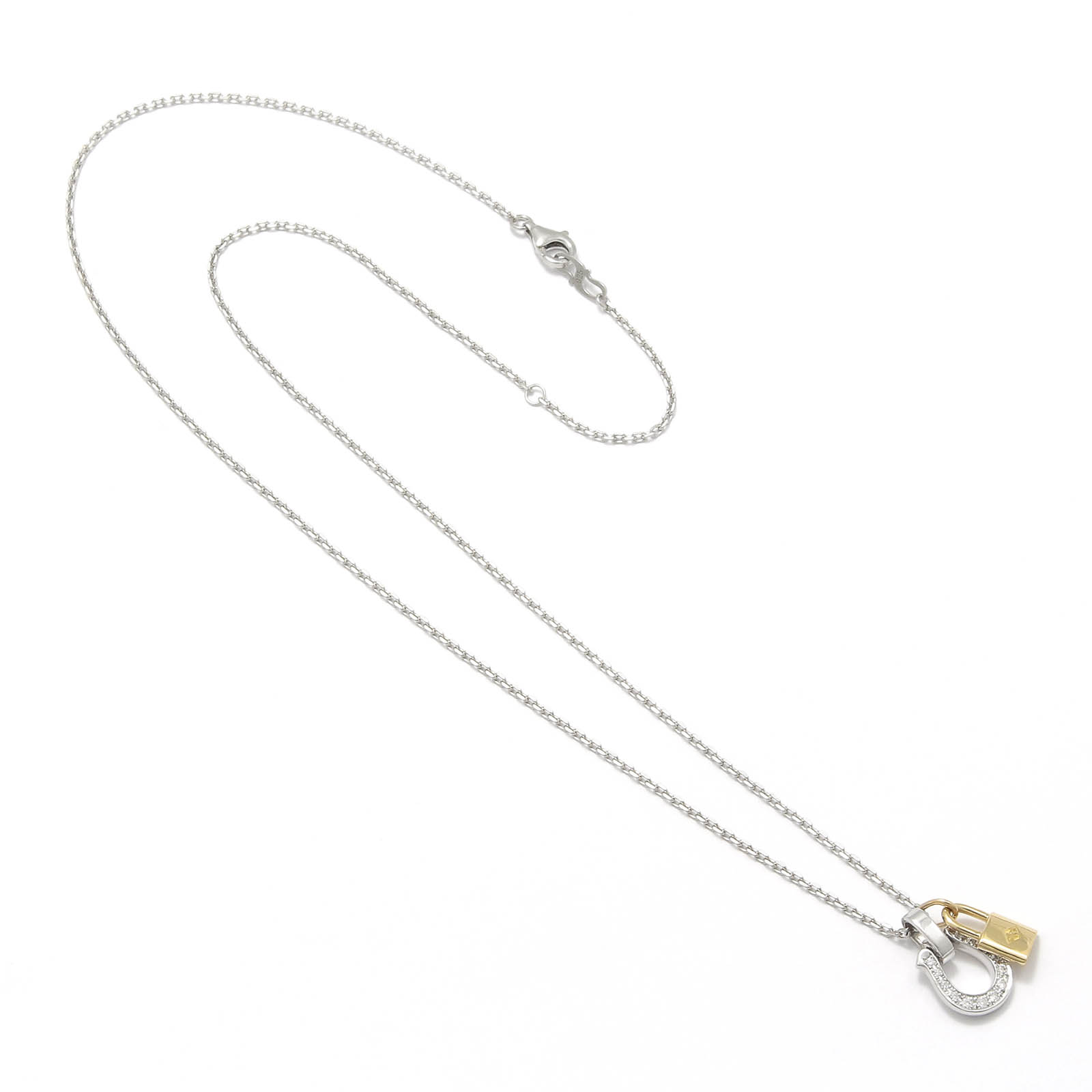 Horseshoe Amulet - Silver w/CZ + Small Key Charm - K18Yellow Gold Set Necklace