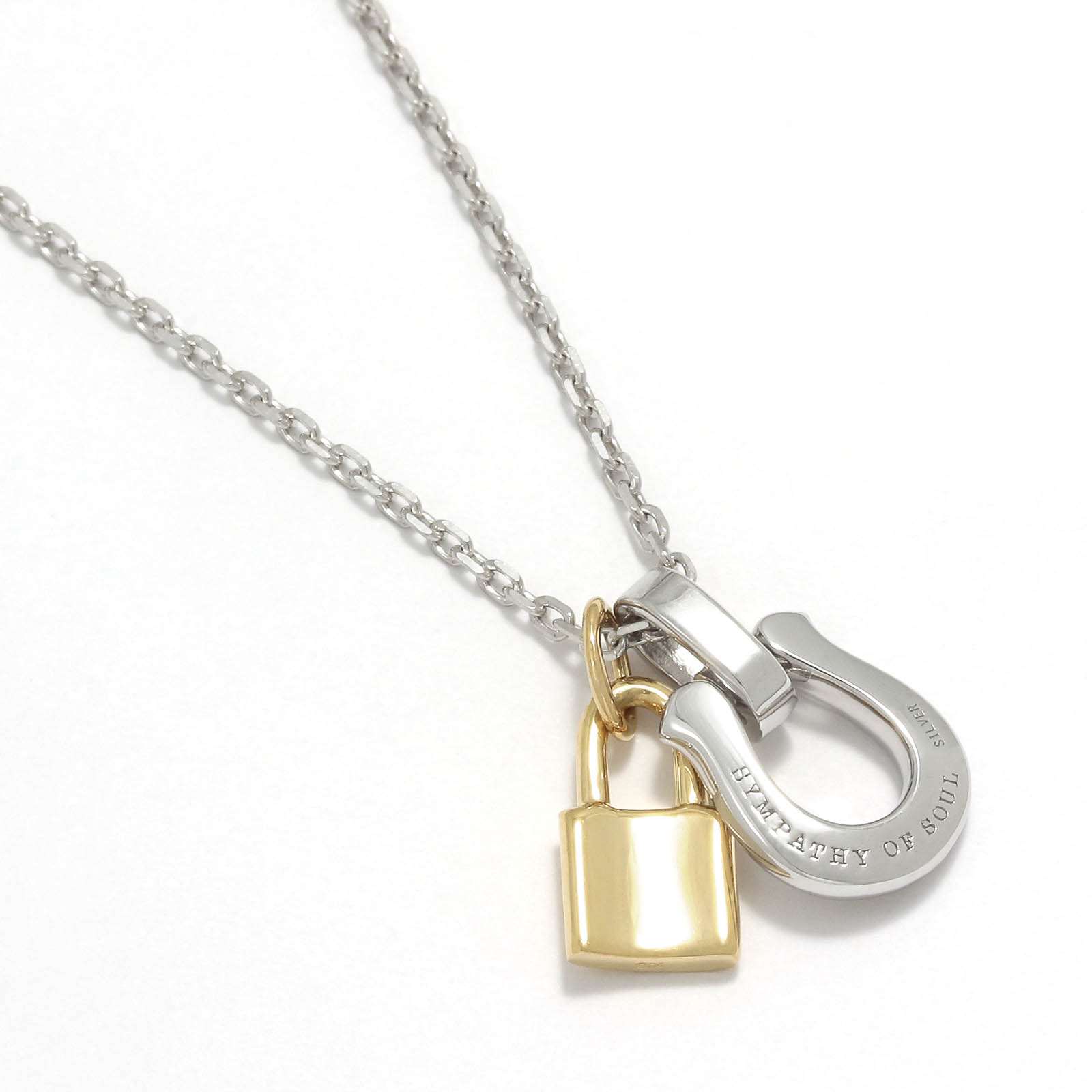 Horseshoe Amulet - Silver w/CZ + Small Key Charm - K18Yellow Gold Set Necklace