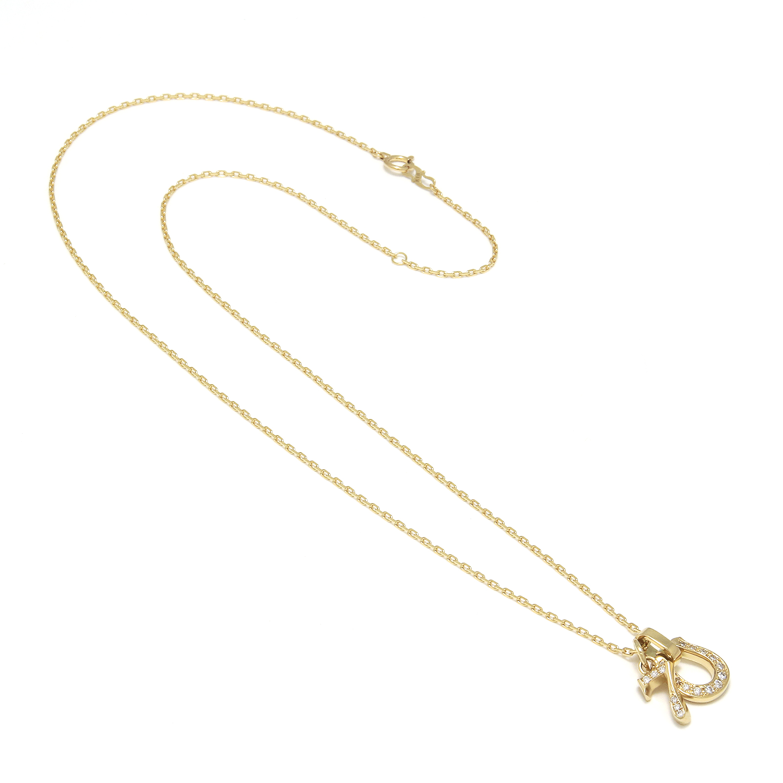 Horseshoe Amulet + Number Charm - K18Yellow Gold w/Diamond Set Necklace