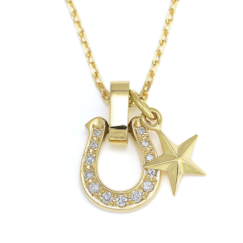 Medium Horseshoe Pendant + Small Star Charm - K18Yellow Gold w/Diamond Set  Necklace（ミディアムホースシューペンダント＋スモールスターチャーム - K18イエローゴールド w/ダイヤモンド 