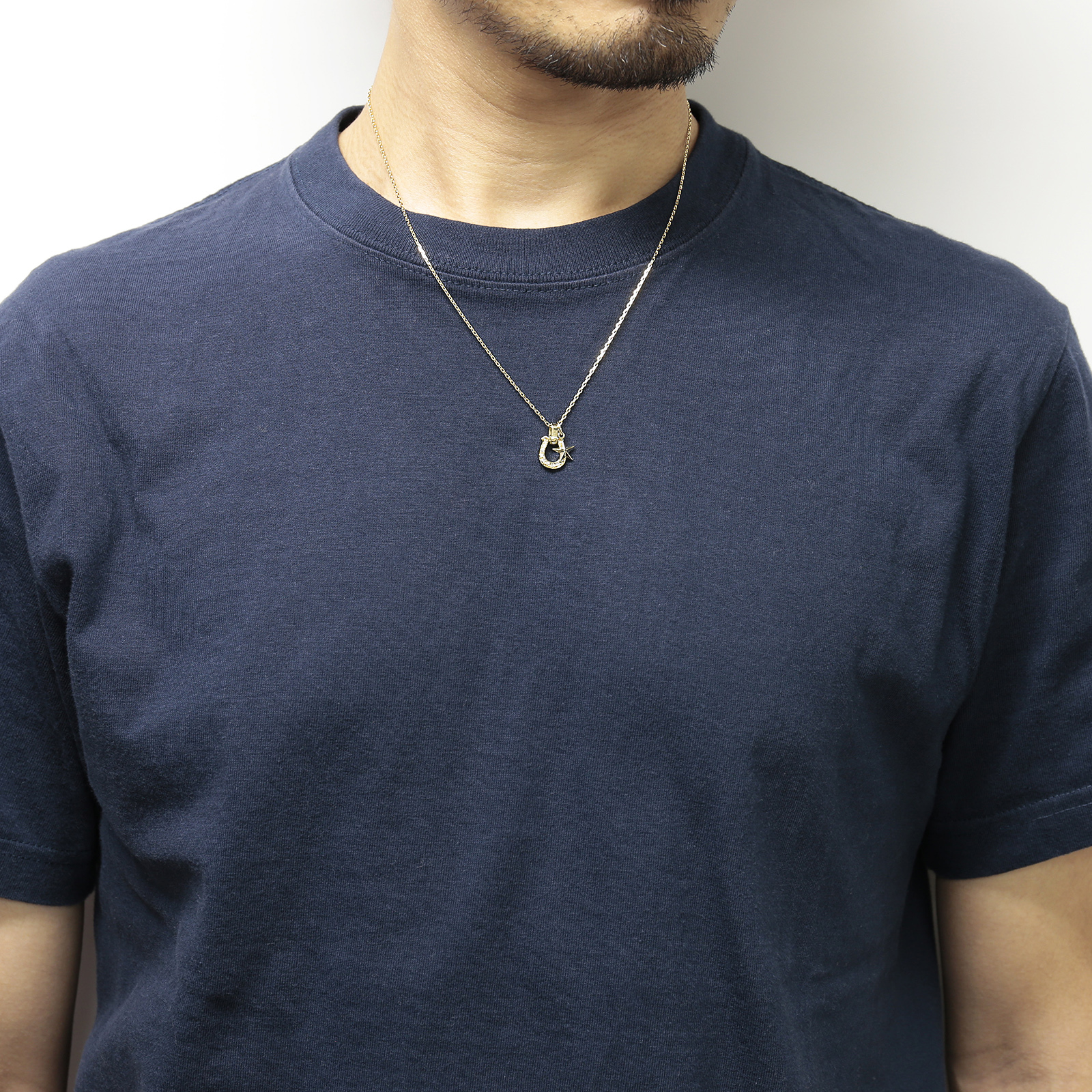 Horseshoe Amulet + Small Star Charm - K18Yellow Gold w/Diamond Set Necklace